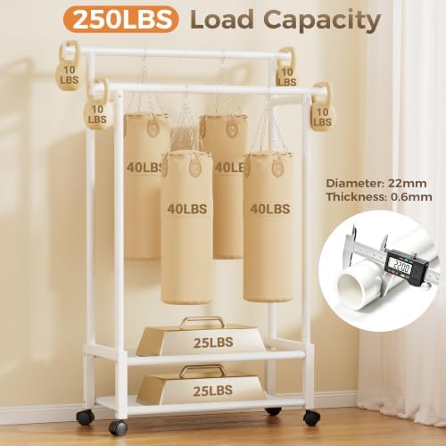 Double Rod Clothing Rack with 2 Shelves, Rolling, White - Image 4