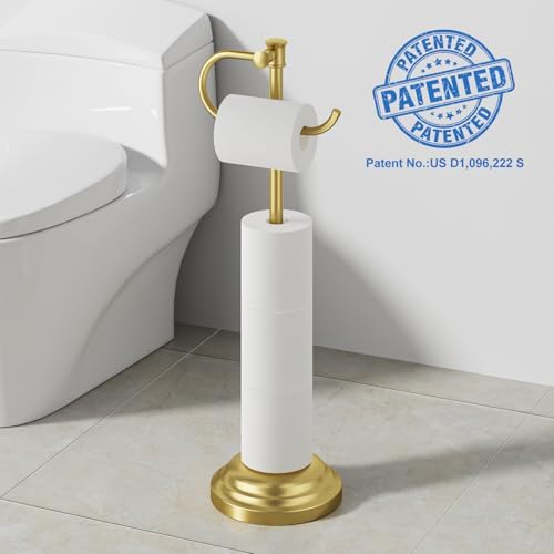RUMOSE Toilet Paper Holder Stand for Floor Free Standing, Gold - Image 5