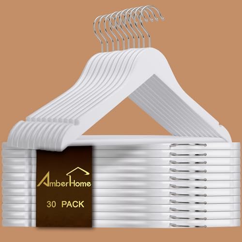 Amber Home 30 Pack White Wooden Coat Hangers, Wood Suit Hangers by AmberHome