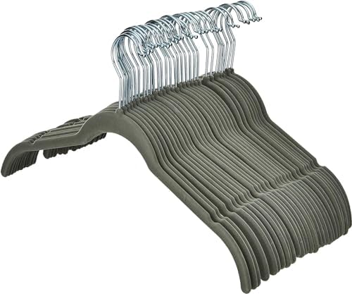 Amazon Basics Space Saving Slim Velvet Non-Slip Clothes Hangers for Closet Organization, Gray/Silver (Pack of 150) - Image 3