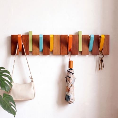 Youyole 2 Pcs 4 Hook Wood Coat Rack Wall Mount MCM Piano Hideaway Coat Hook by Ajaredlulu