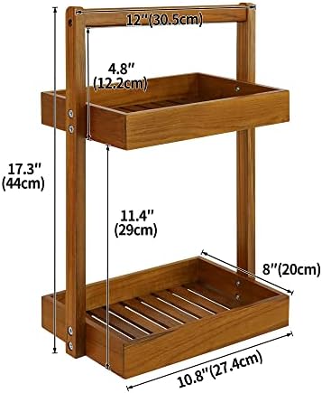 Utoplike Teak Wood Shower Caddy Corner, Bathroom Standing Rack Countertop - Image 2