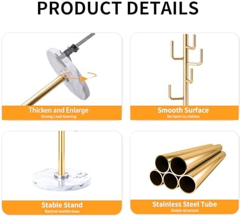 ZOZOE Metal Modern Coat Racks, Cactus Coat Rack Freestanding with Natural Marble Base, Golden Coat Rack Stand with 8 Hooks, Coat Tree Hanger Stand for Bags, Hats, Entryway, Office - Image 3