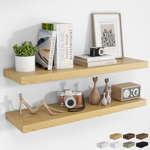 RICHFOCUS Long Floating Shelves for Wall 2Pack, Oak, 40" Lx8 D by RICHFOCUS