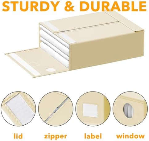 SpaceAid 3 Pack Bed Sheet Organizers and Storage, Foldable Linen Closet Organizer, Set Folder Keeper With Window XL (Queen & King Size) Bedding Container (Beige) - Image 6