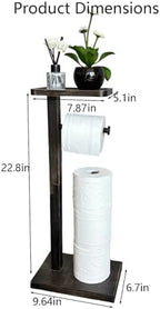 Bamboo Freestanding Bathroom Toilet Paper Holder Stand with Phone Shelf and Storage, Holds 3 Extra Mega Rolls(Balck) - Image 3