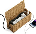 Handwoven Natural Raffia Cable Management Box with Lid – Decorative Cord Organizer for Power Strips, Surge Protectors & Charging Cables – Woven Storage Basket for Home & Office (Natural Raffia) - Image 2