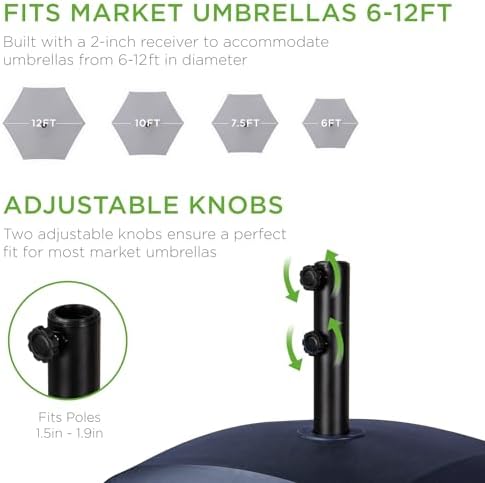 Best Choice Products 123lb Capacity Fillable Mobile Umbrella Base Heavy Duty Market Stand for Patio, Deck, Poolside w/ 4 Wheels, 2 Locks, 2 Knobs, Wind-Resistant Design - Navy Blue - Image 6