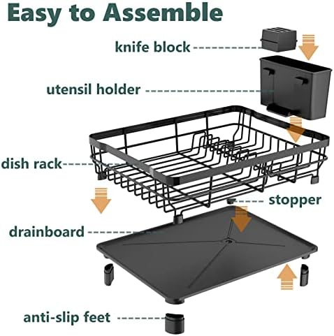 AIDERLY Metal Dish Drying Rack Automatic Drainage, Black, Large - Image 5