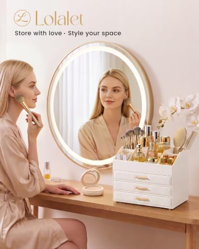 Lolalet 4-Layer PU Leather Makeup Organizer for Cosmetic Vanity -Beige - Image 2