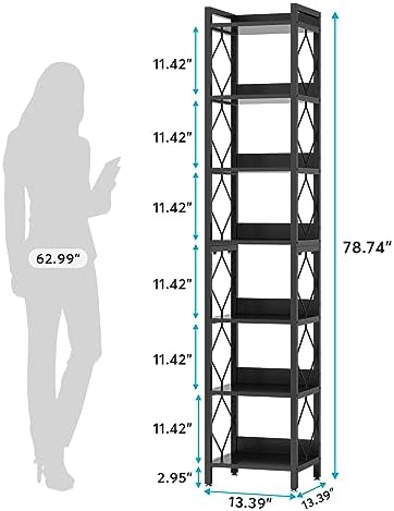 Tribesigns 78.7 Inch Tall Skinny Narrow Bookshelf Bookcase Set of 2, Black - Image 2