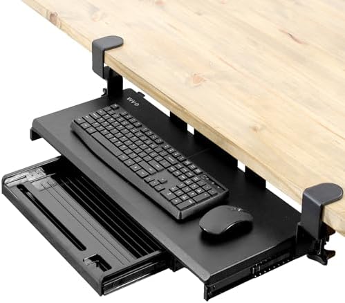 VIVO Black Clamp-on 27 x 11 in Keyboard Tray & Pencil Drawer, MOUNT-KB05-4D by VIVO