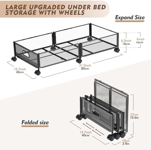 Under Bed Storage with Wheels, 31.5in / 35L Large Rolling Underbed Storage, Underbed Drawer on Wheels, Tool-free Assembly Metal Under Bed Drawers Organizer Container for Bedroom Shoes Clothes Toys - Image 2