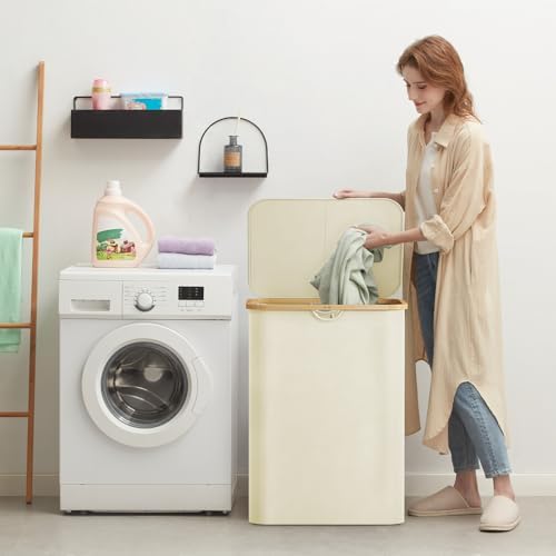 Lifewit 150L Large Laundry Basket with Lid, 2 Removable Bags, White - Image 2