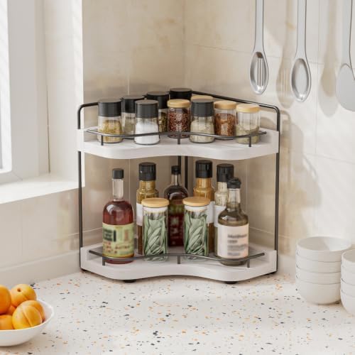 2-Tier Corner Bathroom Counter Organizer, Larger Size, White - Image 6
