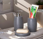Clasin Home Grey Bathroom Accessories Set 3 PC, Resin Sandstone Look Soap Dispenser, Toothbrush Cup, Soap Dish, Bathroom Soap Dispenser Set for Home Decor and Kitchen - Image 2