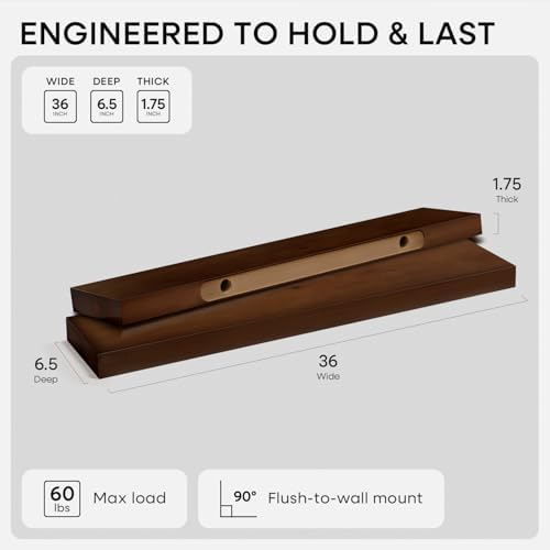 Homeforia 36 Inch Floating Shelves, High-End Solid Pine Wood, Set of 2 - Image 2