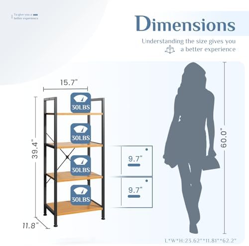 DUMOS 4 Tiers Open Bookshelf, Classic Freestanding Tall Display Shelf, Multifunctional Storage Organizer Rack for Living Room Home Office, Sturdy Bookcase for Books/Movies, Wood - Image 3