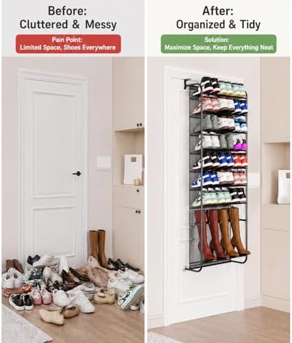 Over The Door Shoe Organizer-8 Tier Hanging Shoe Organizer, Heavy Duty Metal & Mesh Shoe Holder,Hanging Shoe Rack for Closet Organizer - Image 2