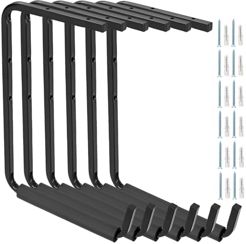6 Pack Wall Mounted Overhead Garage Storage Hooks, 13.8 Inch Utility Ceiling Storage Rack, Heavy Duty Hangers & Organizer for Ladder, Wood, Tools, Garden Hose and Bike by Qinbszad