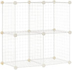 Amazon Basics 4 Cube Wire Grid Storage Organizer, Closet Organizer and Shelves, Stackable, Space-Saving, Easy to Assemble, 14"x14"x14", White by AmazonBasics