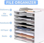 Paper Organizer Storage for Desk, 9 Tier Construction File Organizer Paper Sorter, Desktop Document Storage Holder for Home Office School, 14 1/8" x 10 1/4" x 15 3/8", White - Image 2
