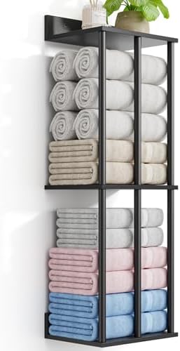 Towel Racks for Bathroom Wall Mounted with Wooden Storage Shelf by WeGXY