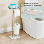 Toilet Paper Holder with Tray at The Top, Sturdy Marble Base No Wobby, Holding Extra 3 Toilet Paper Rolls As Spare Use, Freestanding No Drilling (Brushed Nickel) - Image 2