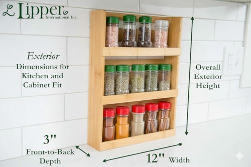 Lipper International 8840 Bamboo 3-Tier Spice Rack, 2.75-inch Depth Accommodates many Types of Spice Jars - Image 3