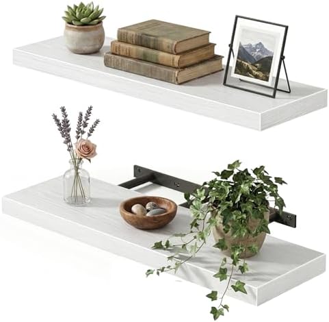 Fixwal Floating Wall Shelves for Decor (White, Set of 2, 22Inch) by Fixwal