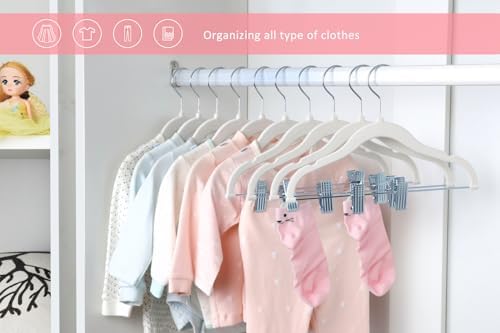 ManGotree 11.8'' Baby Velvet Hangers with Adjustable Clips 28 Pack White - Image 2