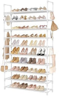 LANTEFUL Tall Shoe Rack 10 Tier Shoe Organizer Large Shoe Shelf with 18 Hooks Storage for 50 Pair Sneaker and Boot, Stackable Vertical Shoe Rack Organizer for Closet, Entryway, Bedroom, White by LANTEFULforTidyingHouse