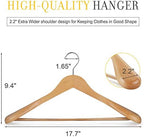 TOPIA HANGER Set of 6 Luxury Natural Wooden Coat Hangers, Premium Wood Suit Hangers, Glossy Finish with Extra-Wide Shoulder, Thicker Chrome Hooks & Anti-Slip Bar CT02N - Image 2