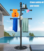 Yozoluck Pool Towel Rack Outdoor, 6 Bars Metal Heavy Duty Never Tilt Pool Accessories with Heavy Metal Base, Hot Tub Accessories Towel Dying Rack Towel Stand for Pool, Spa - Image 2