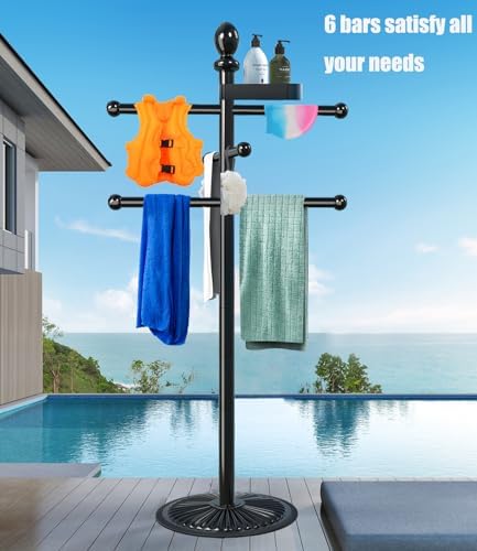 Yozoluck Pool Towel Rack Outdoor, 6 Bars Metal Heavy Duty Never Tilt Pool Accessories with Heavy Metal Base, Hot Tub Accessories Towel Dying Rack Towel Stand for Pool, Spa - Image 2