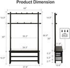 AQIMUELE Coat Rack with Shoe Storage, Wooden Hall Tree with Bench, 11 Hooks and 2-Tier Storage Shelves, 3-in-1, Entryway Bench with Coat Rack (39.3"-Black) - Image 2