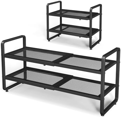 Expandable Metal Shoe Rack for Closet, Entryway & Garage, 2-Tier, Black by SNTD