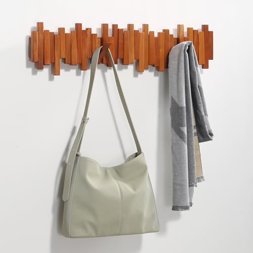 Coat Rack Wall Mount Piano Flip Down Wall Hook Rack 5 Hooks Cherry - Image 3