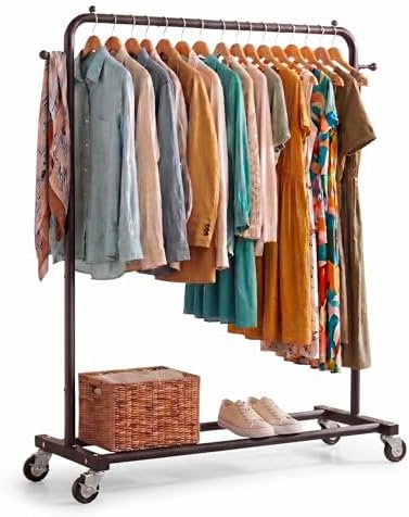Sywhitta Metal Clothing Rack on Wheels with Bottom Shelf, for Clothes,Black by haseverythingyouneed