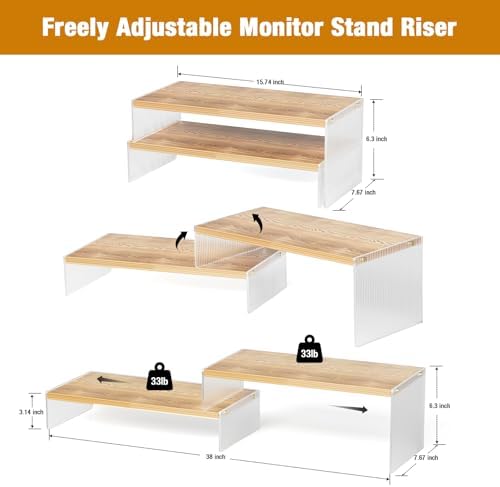 YGYQZ Adjustable Monitor Stand Riser, 7.67"×15.74" Dual Monitor Desk Stand - Image 2