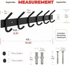 Coat Rack Wall Mount – 17 Inch Stainless Steel Hook Rail with 6 Double Coat Hooks for Hanging – Wall Mounted Entryway Organizer for Coats, Hats, Bags, Towels, Robes, Closet or Bathroom - Black 3 Pack - Image 2