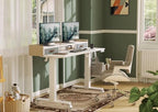 Claiks Standing Desk with Drawers & Wheels, 2 Height Shelf 63" White - Image 2