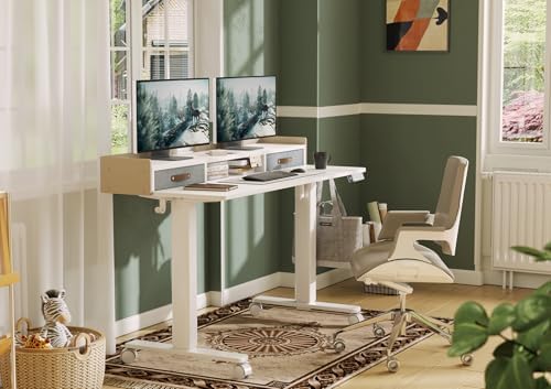 Claiks Standing Desk with Drawers & Wheels, 2 Height Shelf 63" White - Image 2