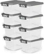 Hefty 6.5 Qt Flat-Lid Storage Bin with Lid, Stackable Plastic Storage Container, Organizer for Home, Office & Classroom, 8 Pack, Gray by Hefty