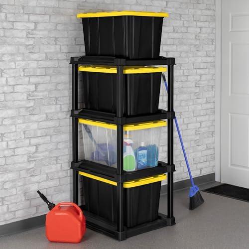 Sterilite 4-Tier Tote Rack with 4-Pack 27 Gallon Industrial Storage Totes - Image 5
