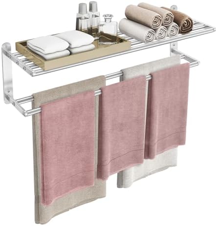 VOTZAAQ 32 in Towel Racks for Bathroom, Bath Towel Shelf with Double Towel Bar, Stainless Steel Towel Storage for Lavatory Wall Mounted, 2-Tier Towel Hanger Towel Holder, Brushed Nickel by VOTZAAQ