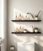 24 Inch Rustic Wood Floating Shelves Farmhouse Wooden Wall Shelves for Bathroom Bedroom Living Room Kitchen Office Set of 4 Brown - Image 3