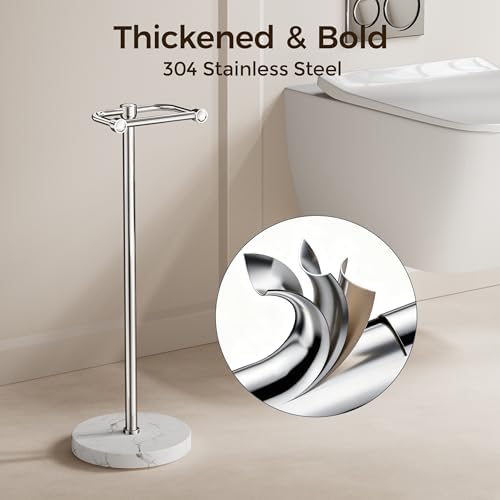 RARXTR Toilet Paper Holder Stand, Bathroom Free Standing Toilet Paper Stand with Modern Marble Base, Post Pivoting Toilet Paper Stand with Stainless Steel Tissue Rack, Rust-Proof & Heavy Base(Chrome) - Image 5