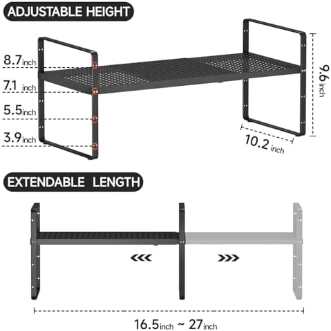 Expandable Cabinet Shelf Organizers, 16.5"~27''L, Black - Image 2