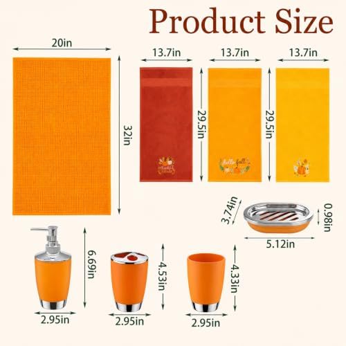 Remagr 8 Pcs Orange Bathroom Decor Set Fall Pumpkin Shower Accessories - Image 2